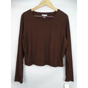 Bar III Women's Crop Top Plus Size 2X Brown Bodycon Long Sleeve Cropped Shirt